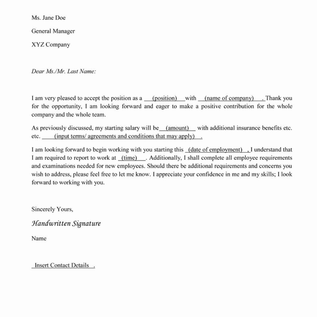 Nice Accepting A Job Fer Letter – Letter format Writing