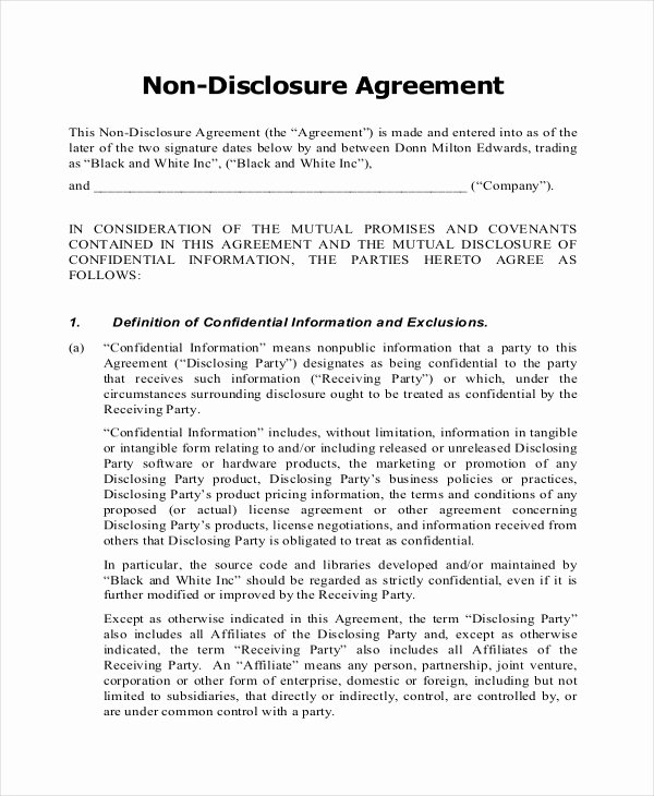 Non Disclosure Agreement form – 9 Free Word Pdf