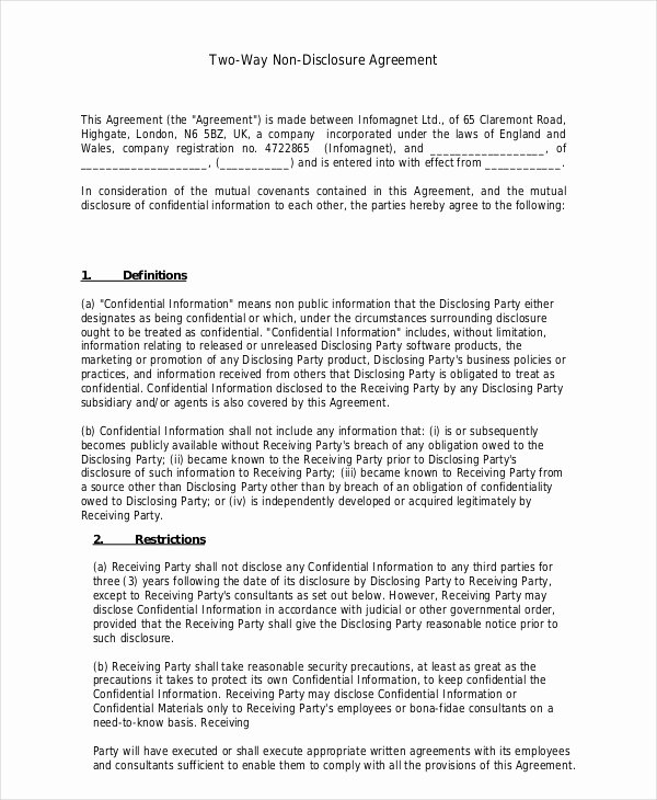 Non Disclosure Agreement Template – 9 Free Word Pdf