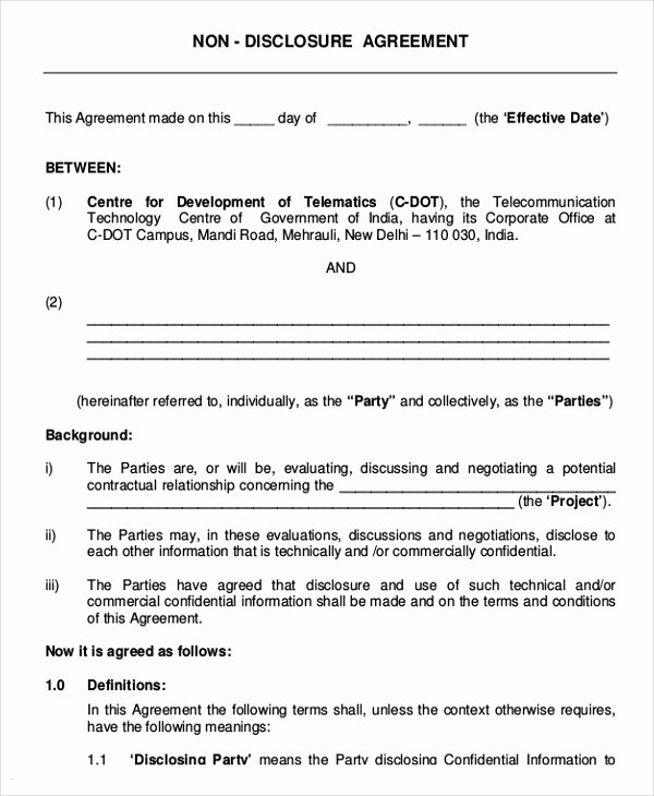 Non Disclosure Agreement Template – 9 Free Word Pdf