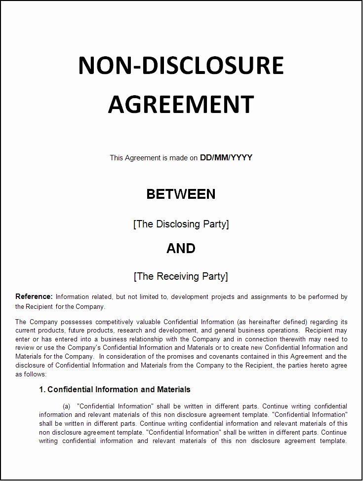Non Disclosure Agreement Template Word Excel formats