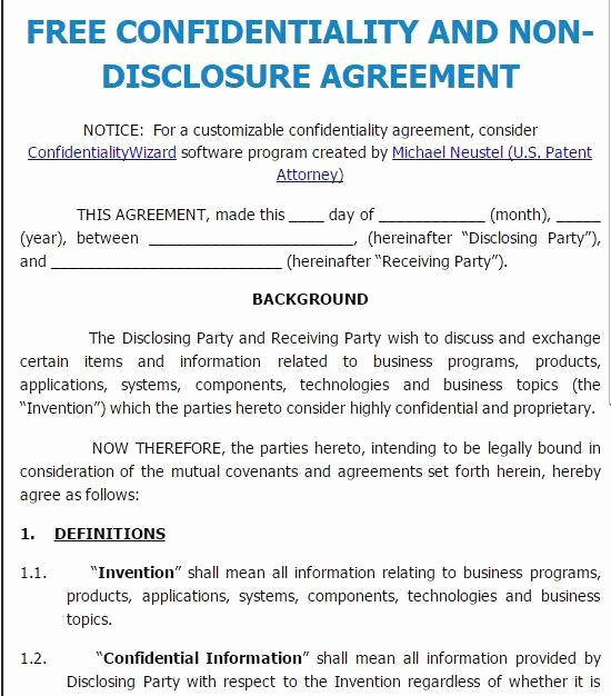 Non Disclosure Agreement Template Word