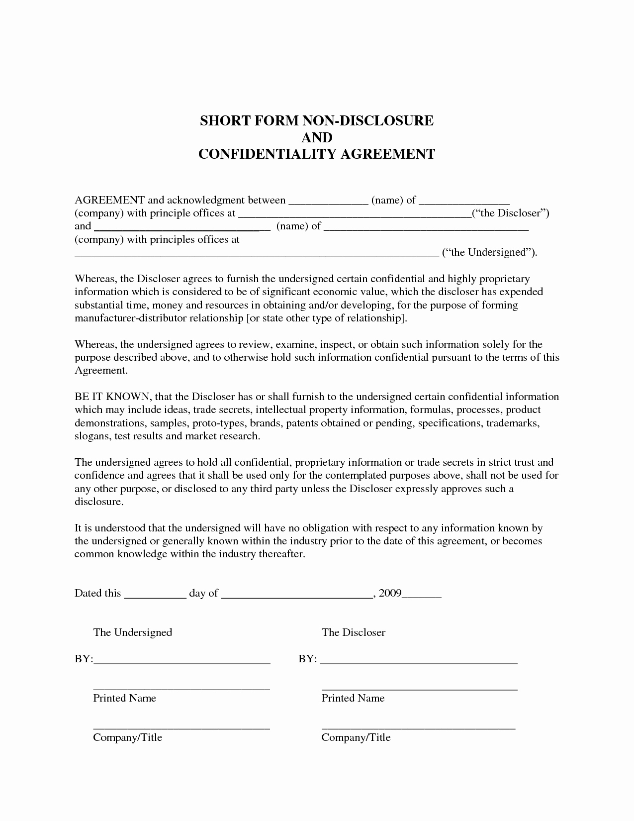 Non Disclosure Agreement Templates