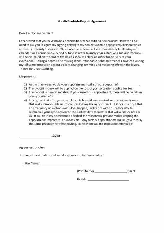 Non Refundable Deposit Agreement Printable Pdf