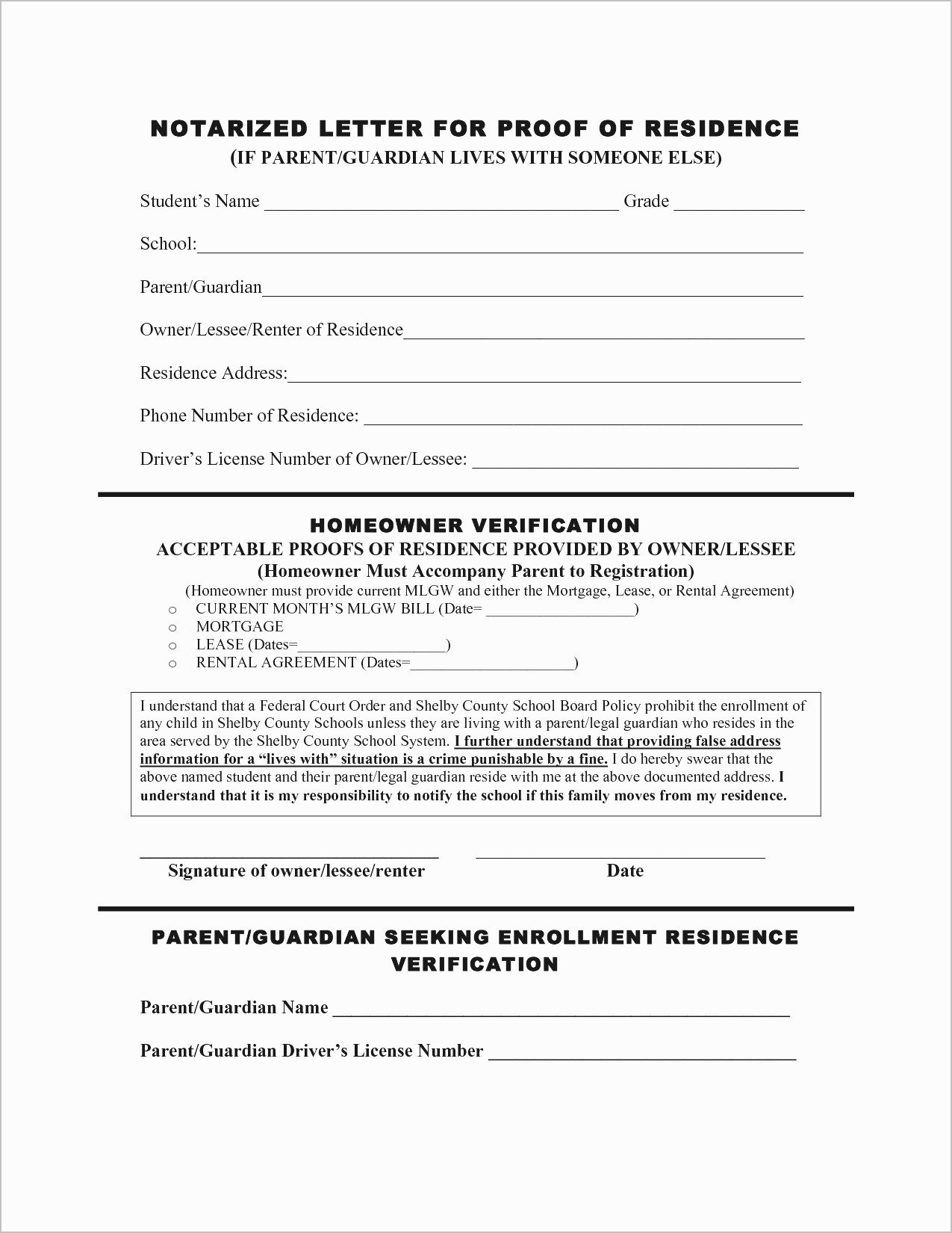 notarized letter template for residency