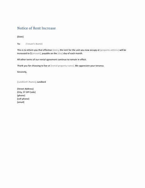 Notice Of Rent Increase form Letter Templates