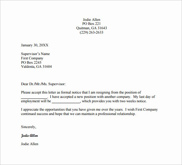 Notice Of Resignation Letter Template 9 Free Word