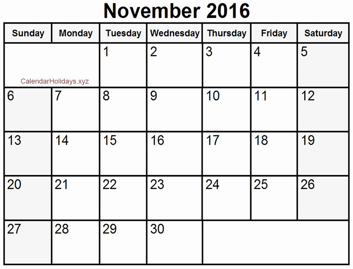 November 2016 Excel Calendar November2016 Excelcalendar