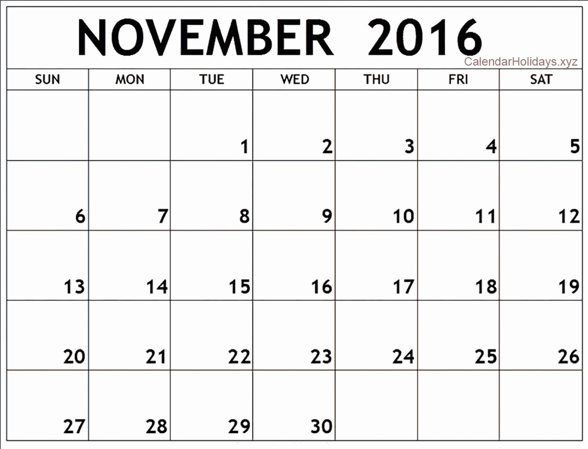 November 2016 Word Calendar Wordcalendar Calendartemplates