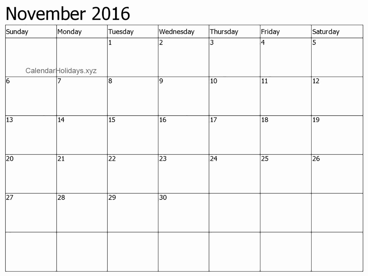 november 2016 word calendar