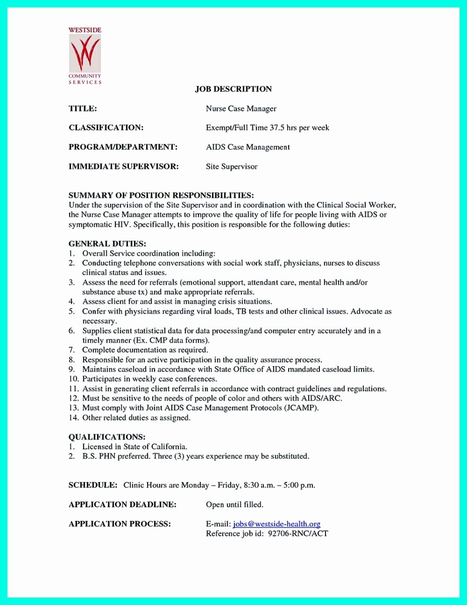 Nurse Case Manager Job Description Sample – Perfect Resume