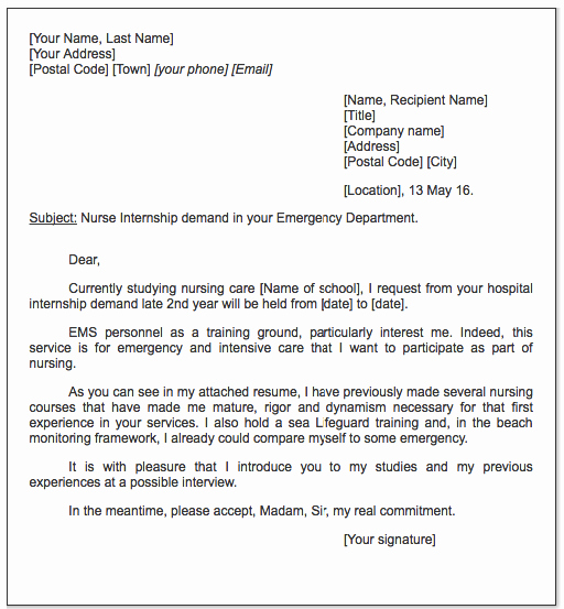 Nurse Internship Cover Letter Example