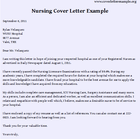 Nursing Cover Letter Examples