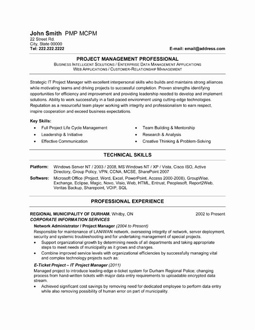 Objective It Project Manager Resume Sample with Technical