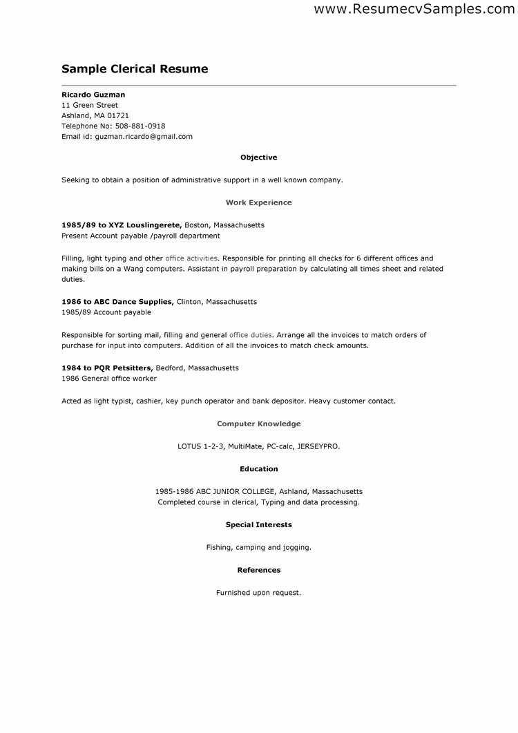 Objective Resume for Clerical Position – Perfect Resume