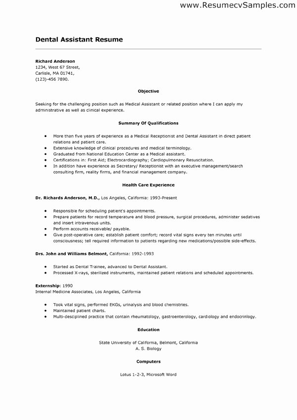 Objective Sample Dental assistant Resume Examples format