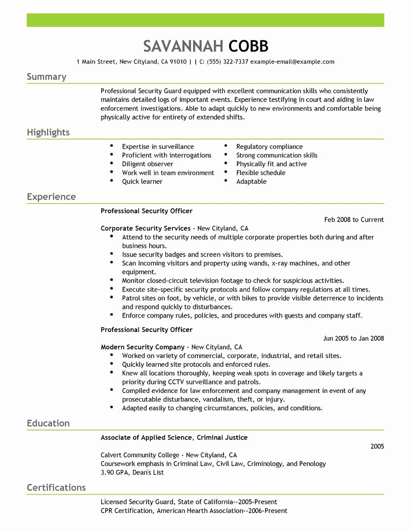 Objective Statement for Resume Security – Perfect Resume