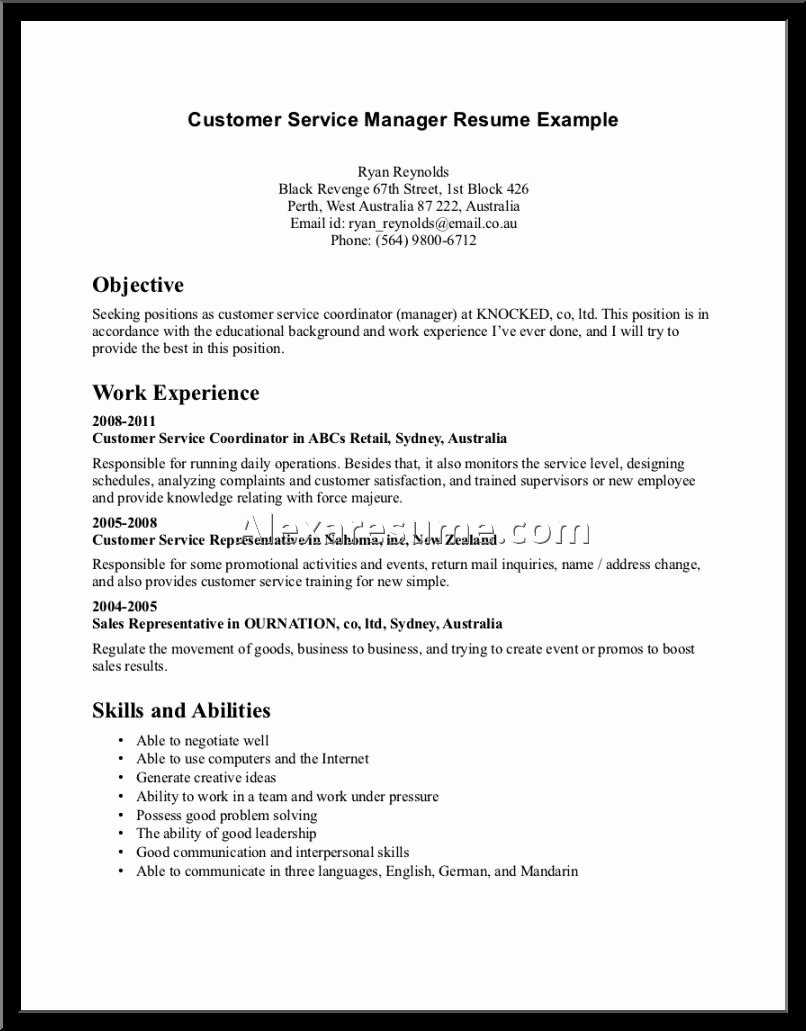 Objectives for Resume Customer Service Manager Job