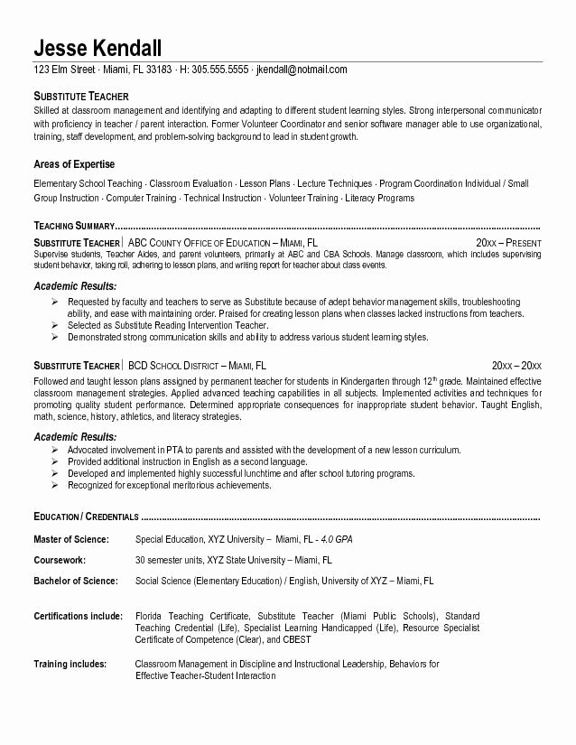 Objectives for Teacher Resume Best Resume Collection