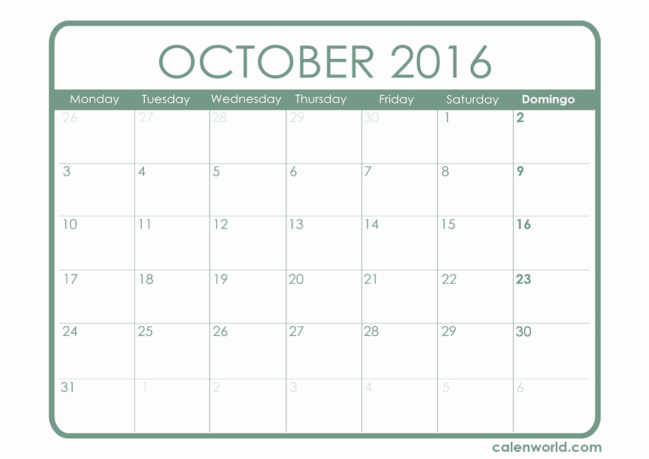 October 2016 Calendar Excel – 2017 Printable Calendar
