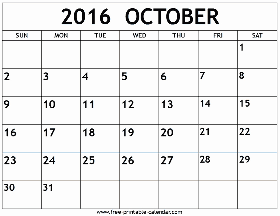October 2016 Calendar Printable Template Pdf Word Excel