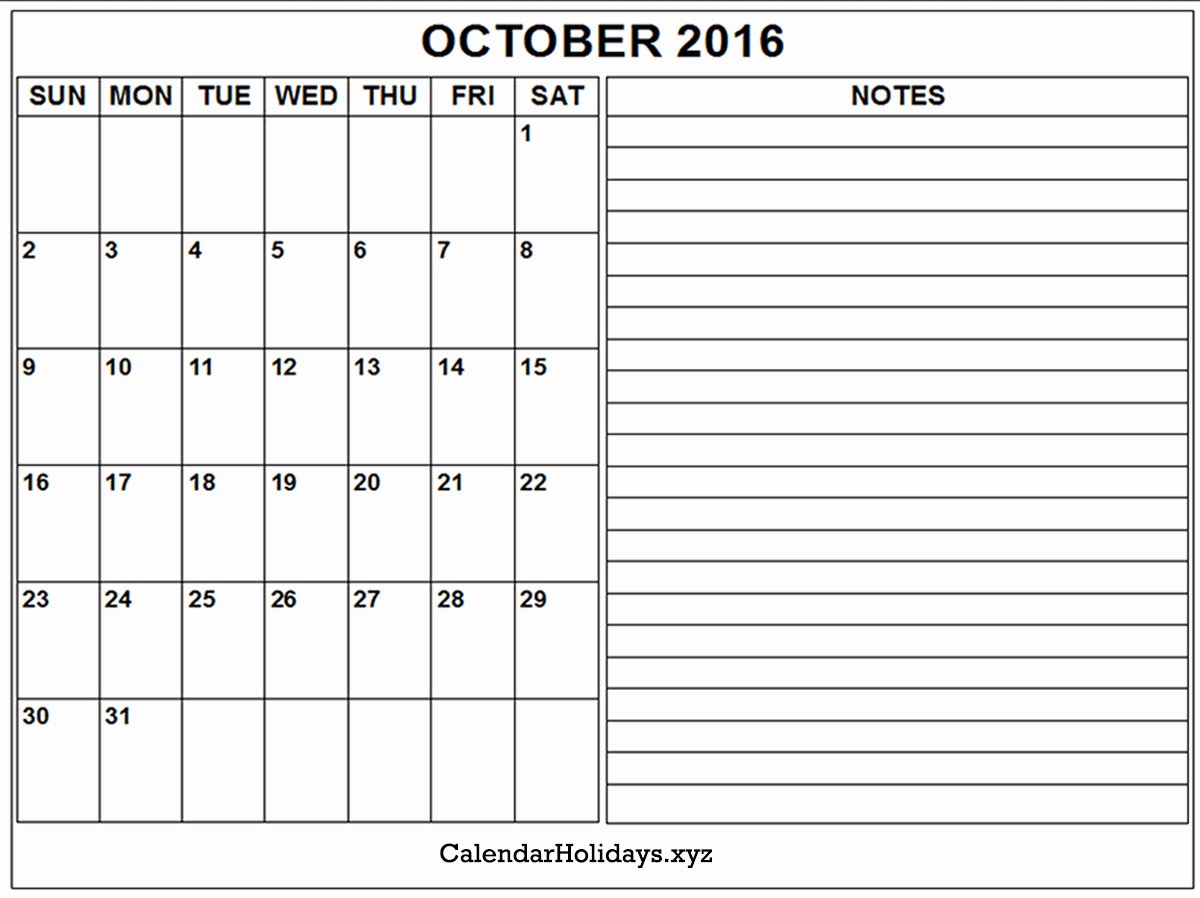 October 2016 Pdf Calendar Calendartemplate Pdfcalendar