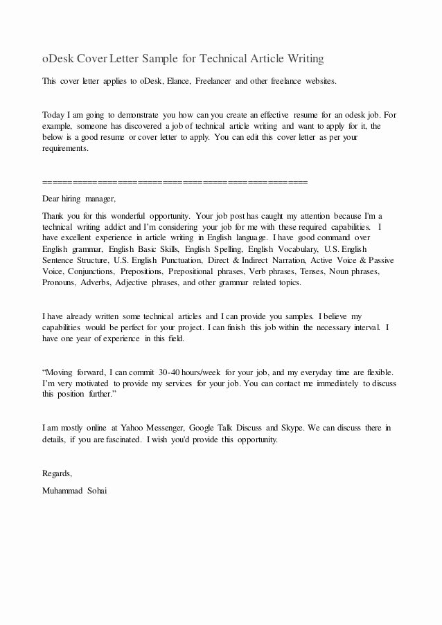 Odesk Cover Letter Sample for Technical Article Writing