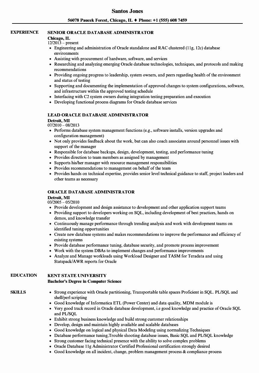 oracle database administrator resume sample