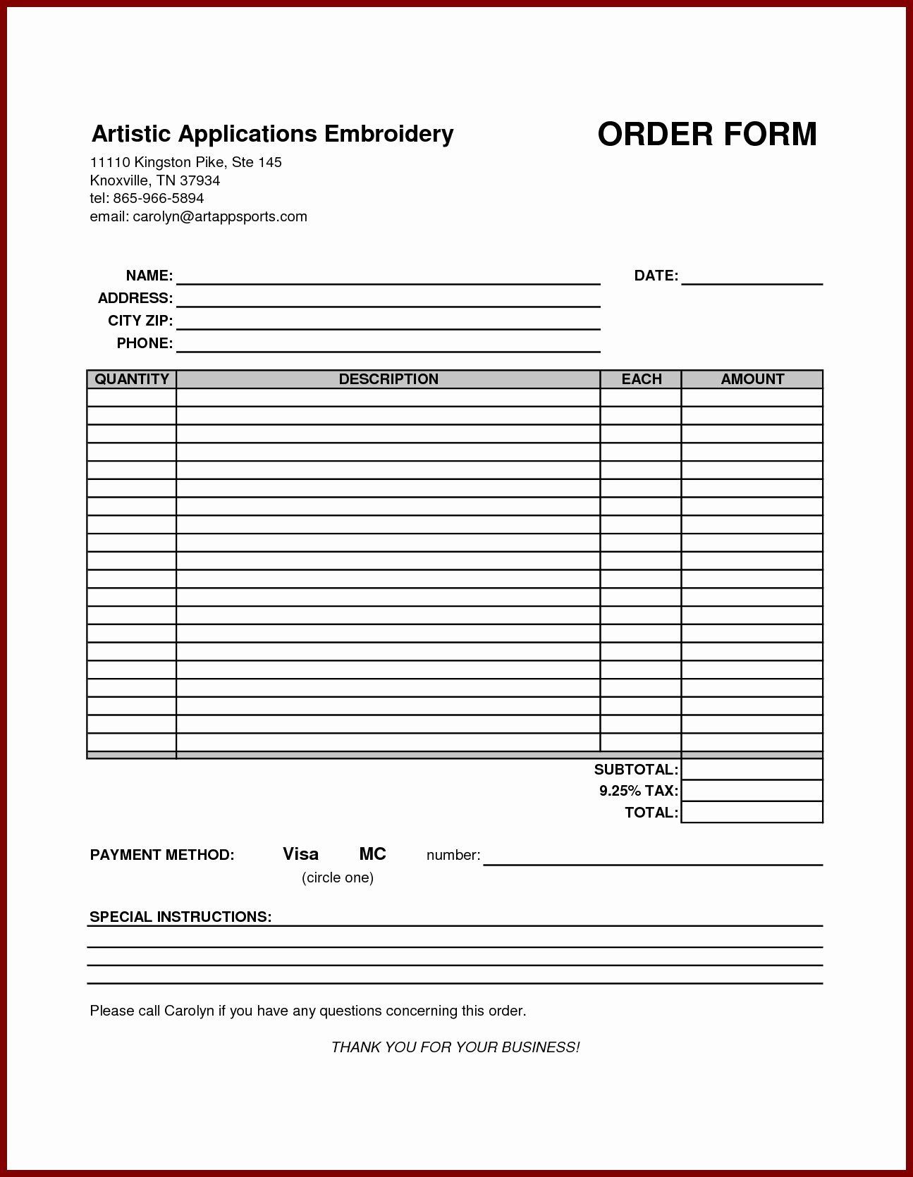 Order form Template