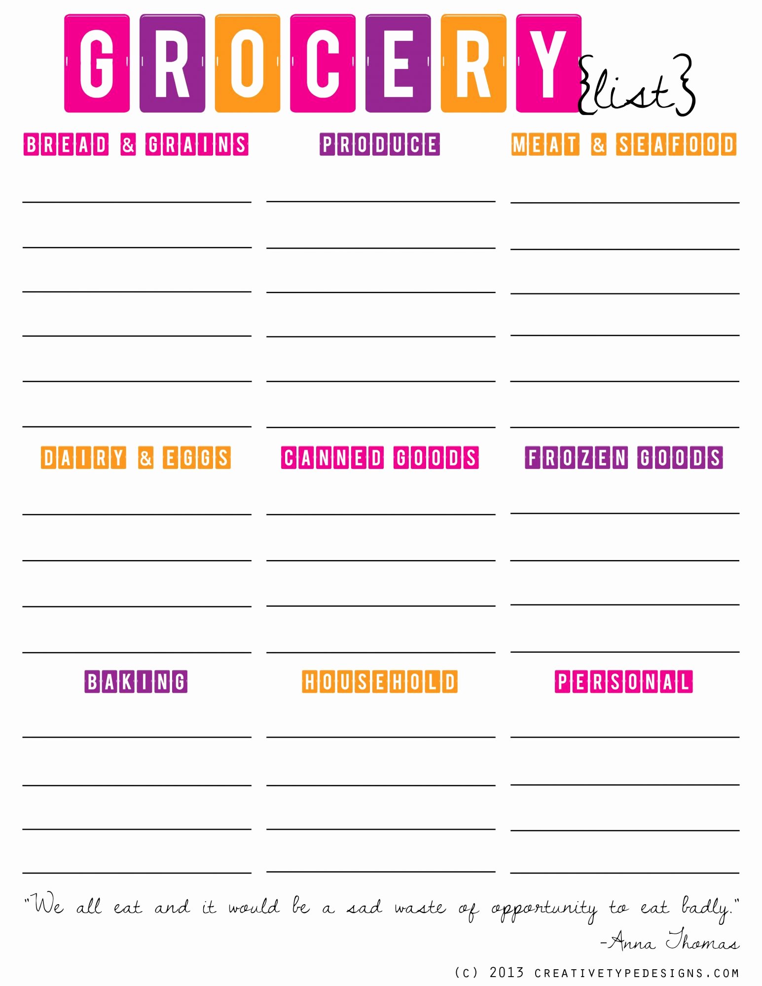 Organized Grocery Store List Free Printable