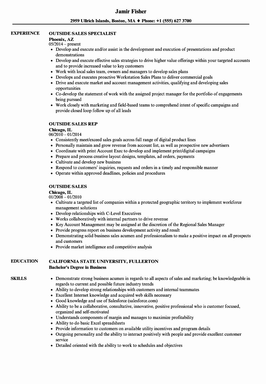 Outside Sales Job Resume Examples