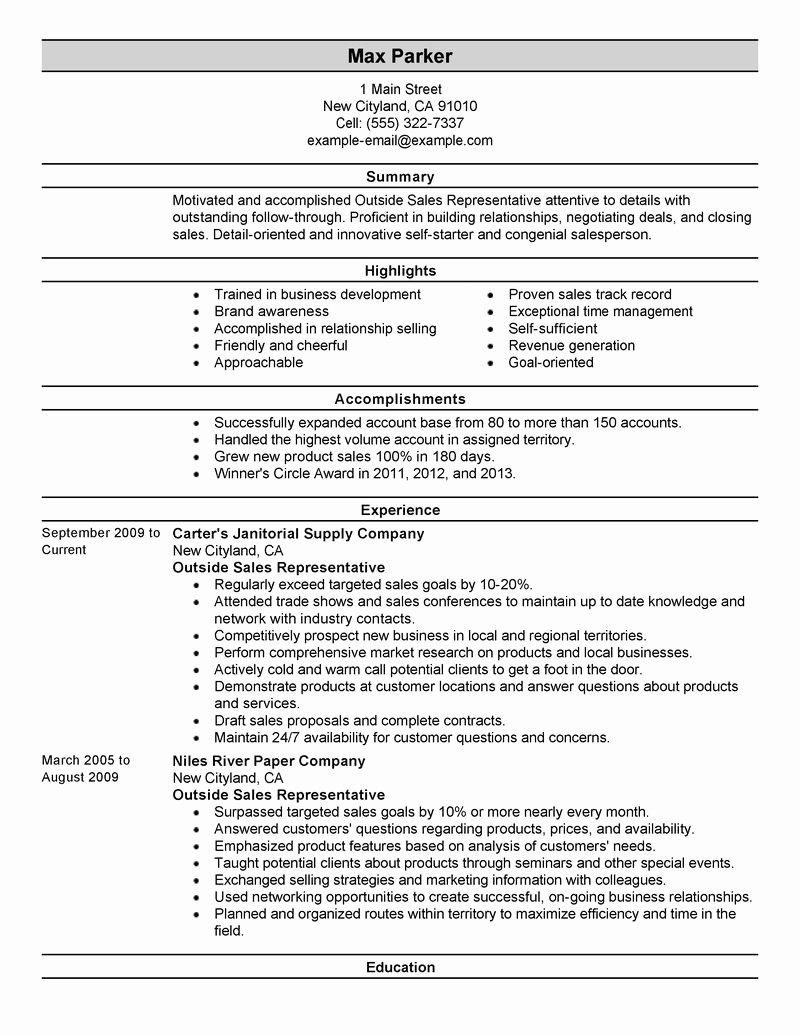Outside Sales Resume Template