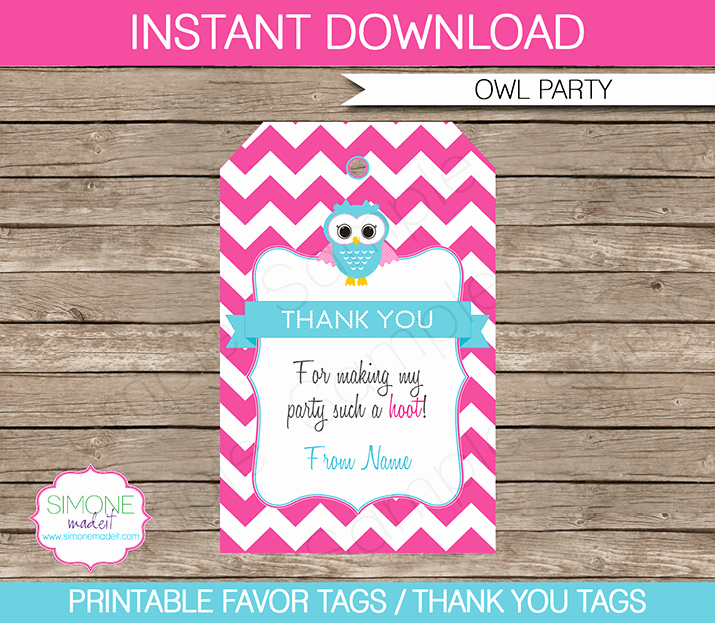 Owl Birthday Party Favor Tags Thank You Tags