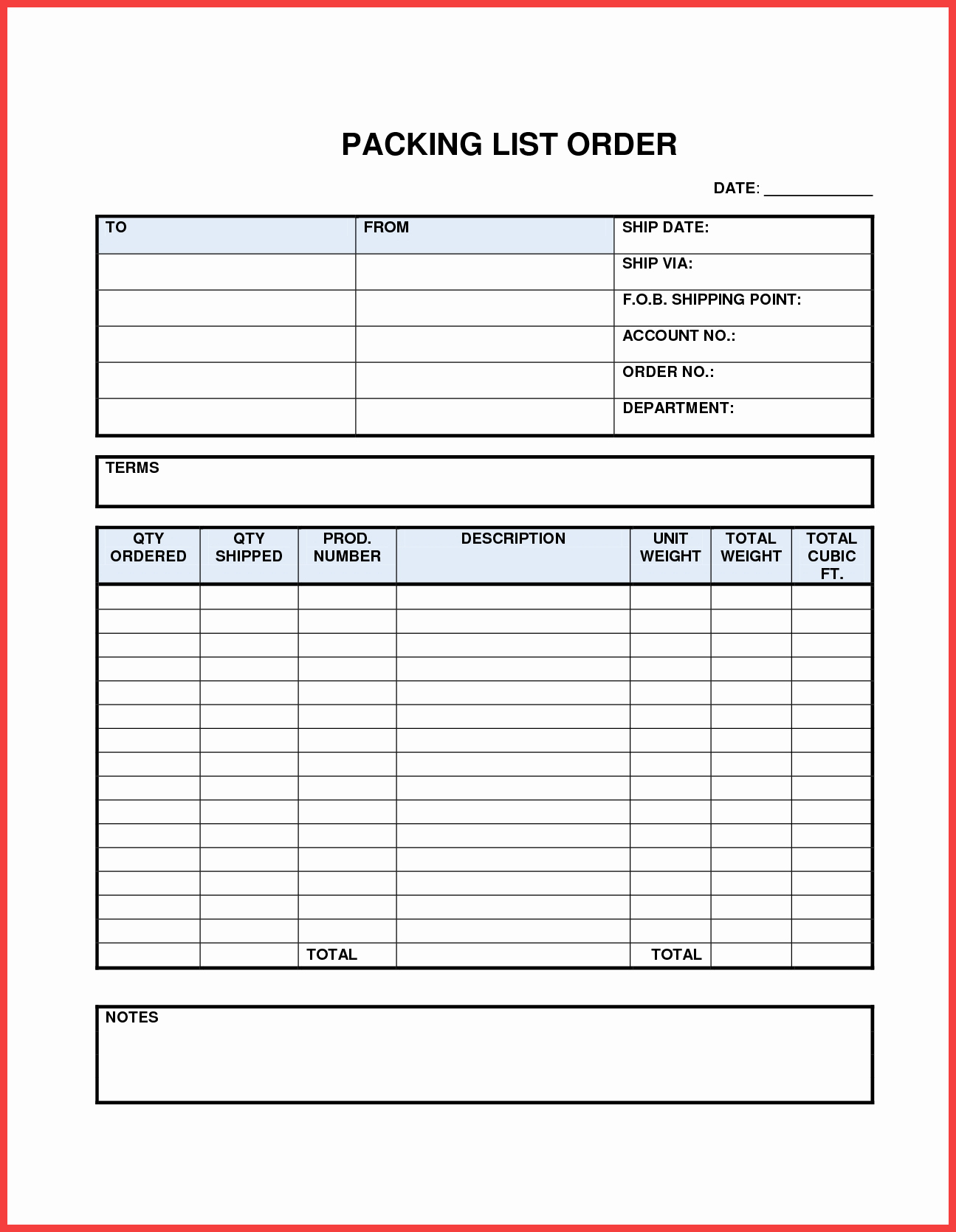 Packing List Word Document