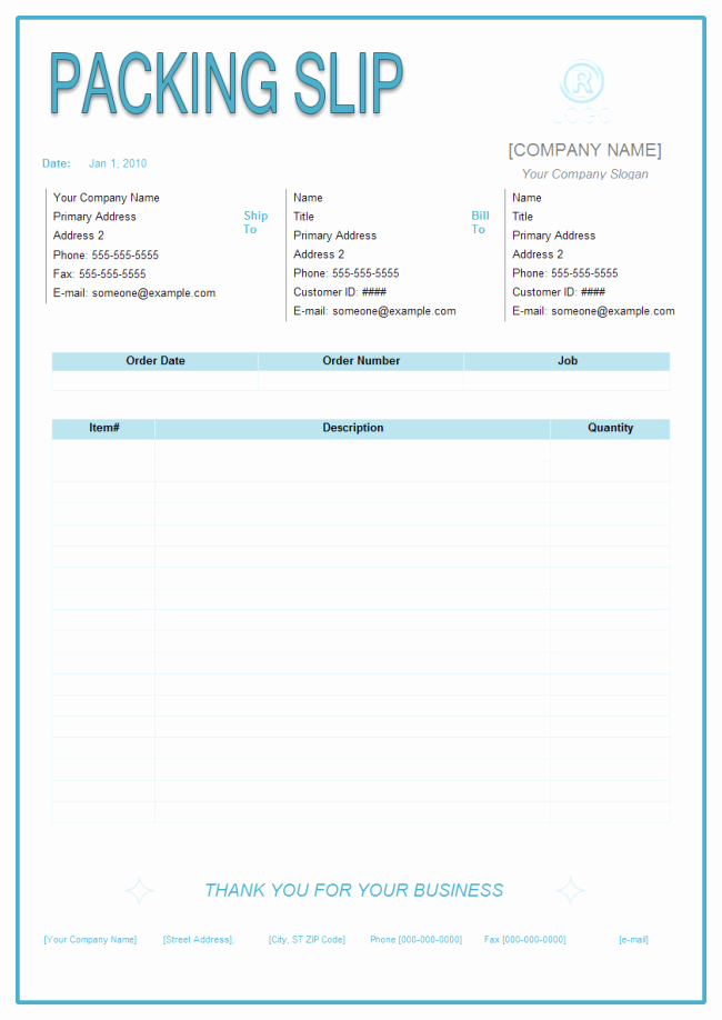 template packing slip