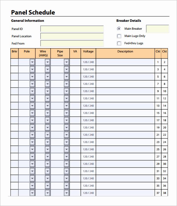 Panel Schedule Template Word Excel