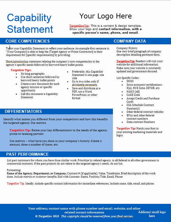 Pany Capability Statement Template Gallery Free