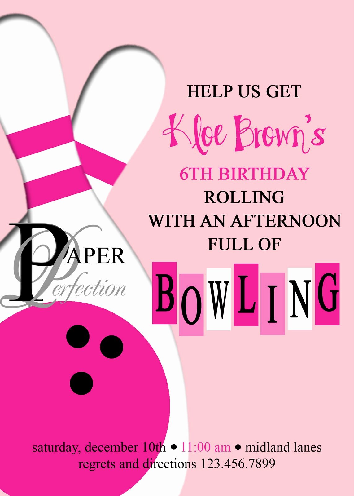 Paper Perfection Pink Bowling Party Invite and Printables
