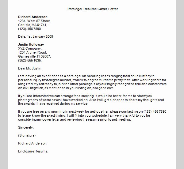 Paralegal Cover Letter Template