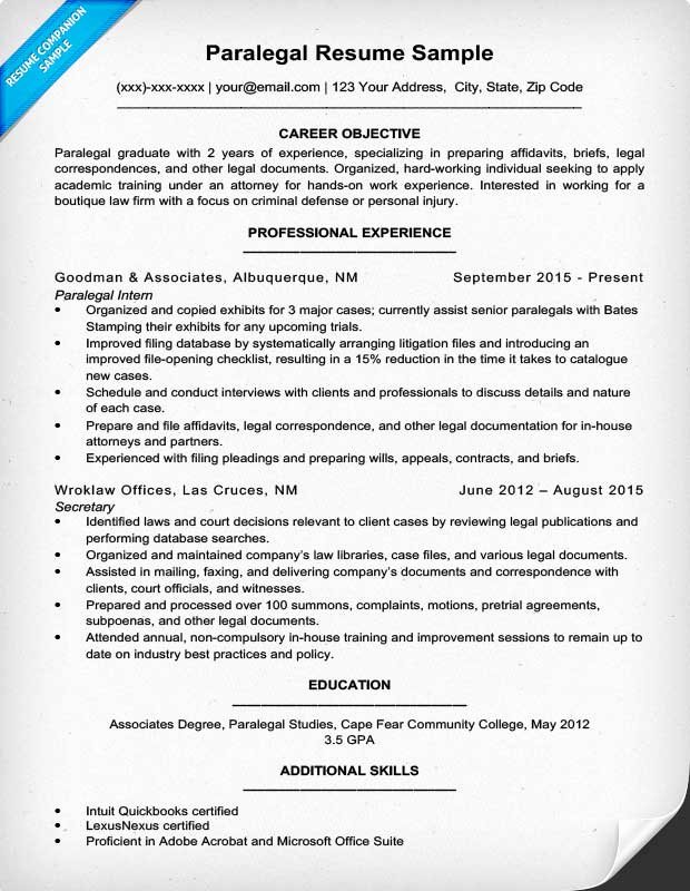 Paralegal Resume Sample &amp; Writing Tips