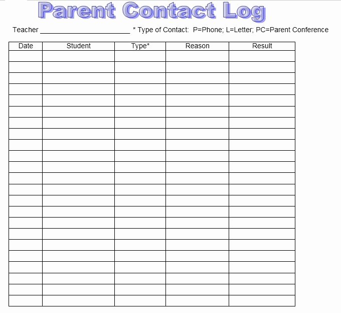 Parent Contact Log Free Doc formt Template 2 Printable