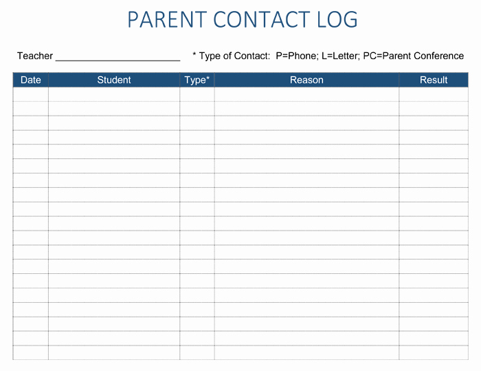 Parent Contact Log Template 5 Free Parent Contact Log