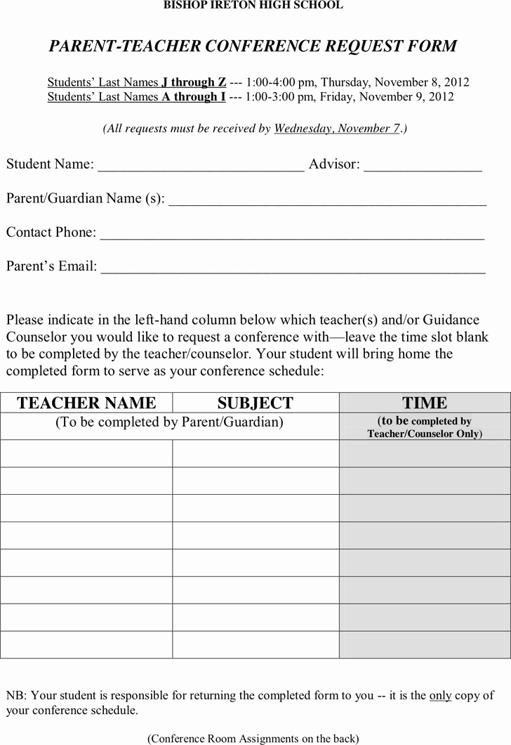 Parent Teacher Conference forms Template Free Download