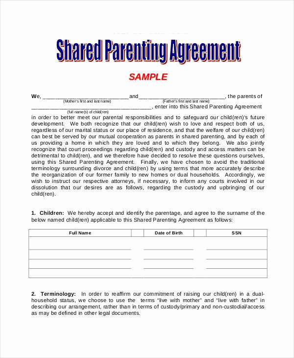 Parenting Agreement Templates 8 Free Pdf Documents