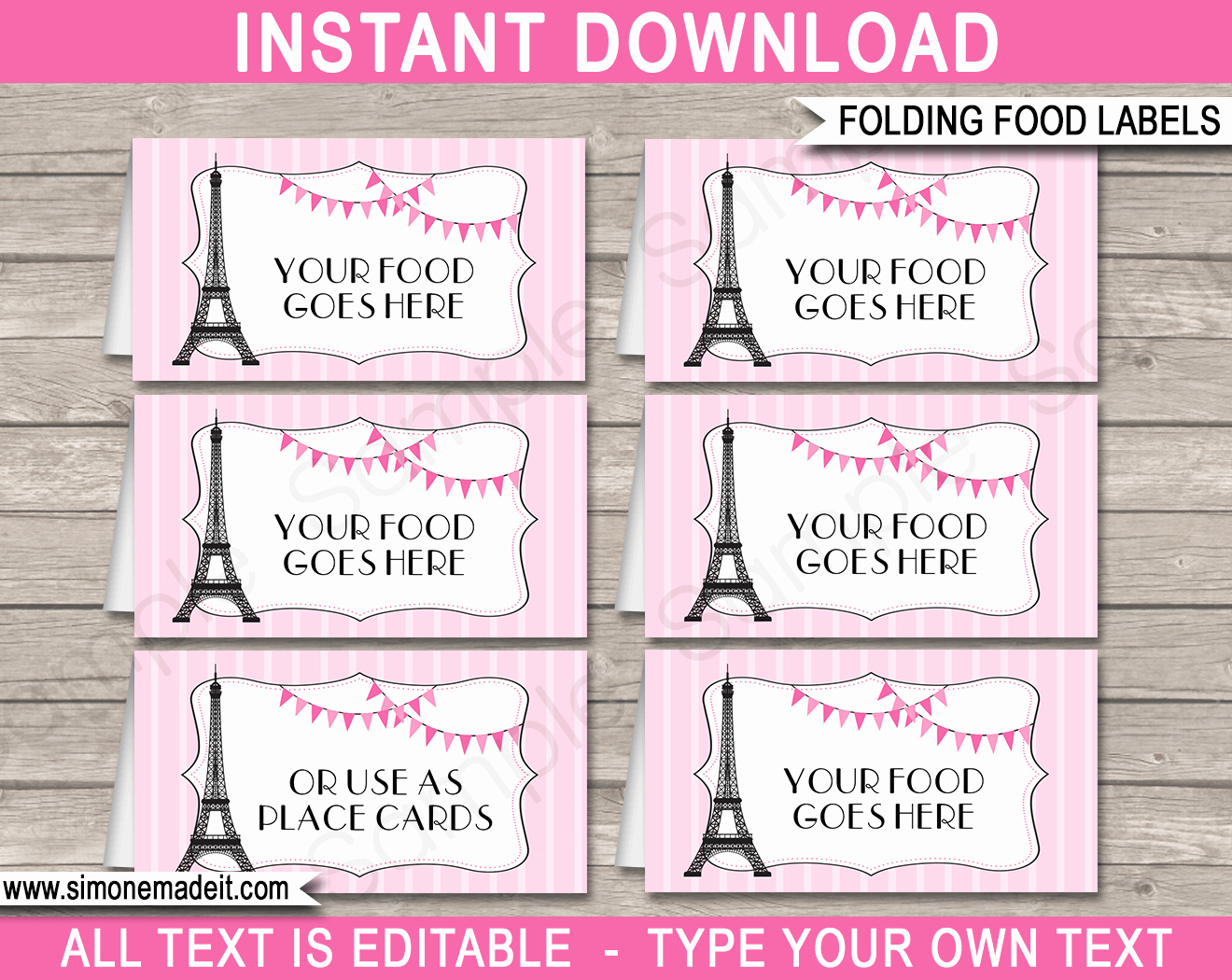 Paris Party Food Labels Template Place Cards