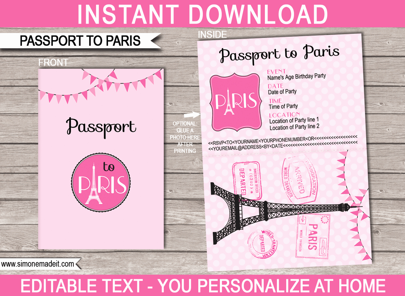 paris party passport invitations