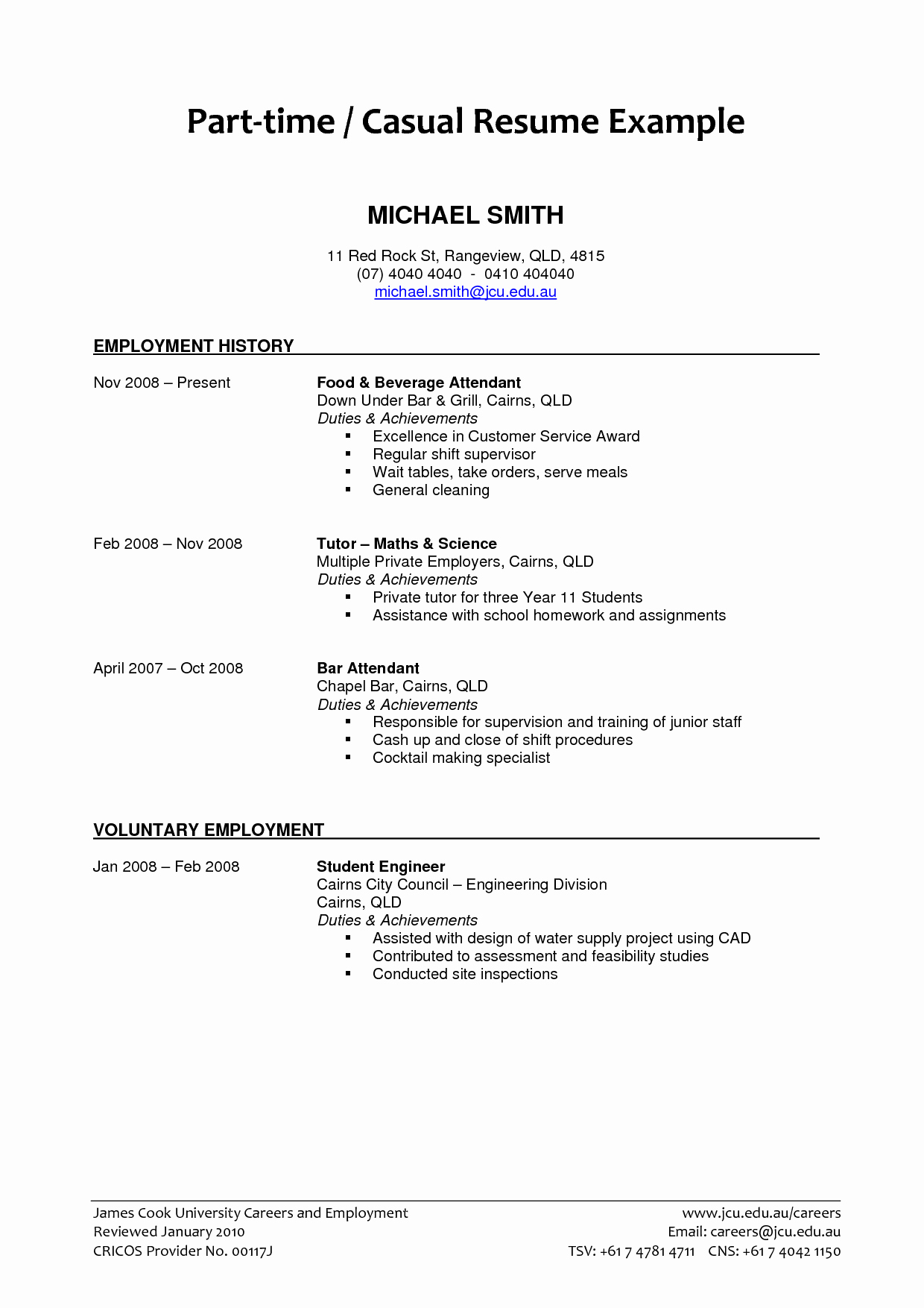 Part Time Job Resume Examples 2018