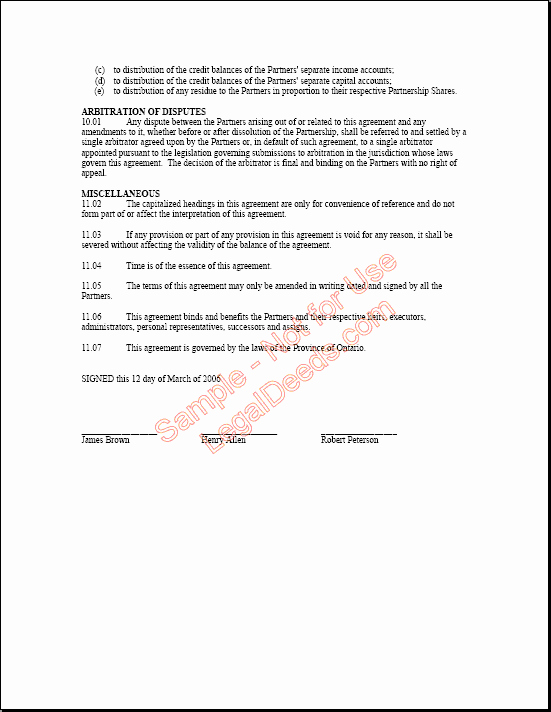 Partnership Agreement Sample Free Printable Documents