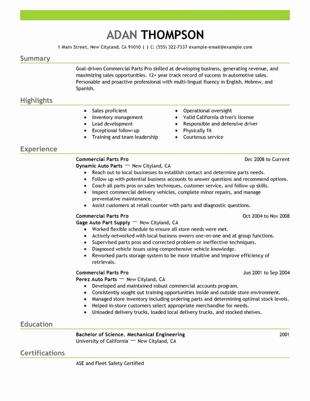 parts of a resume