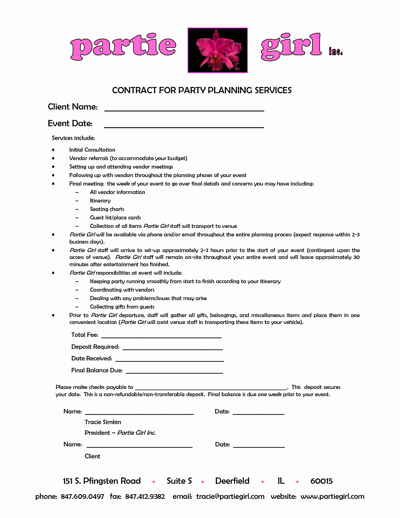 Party Planner Contract Template Google Search